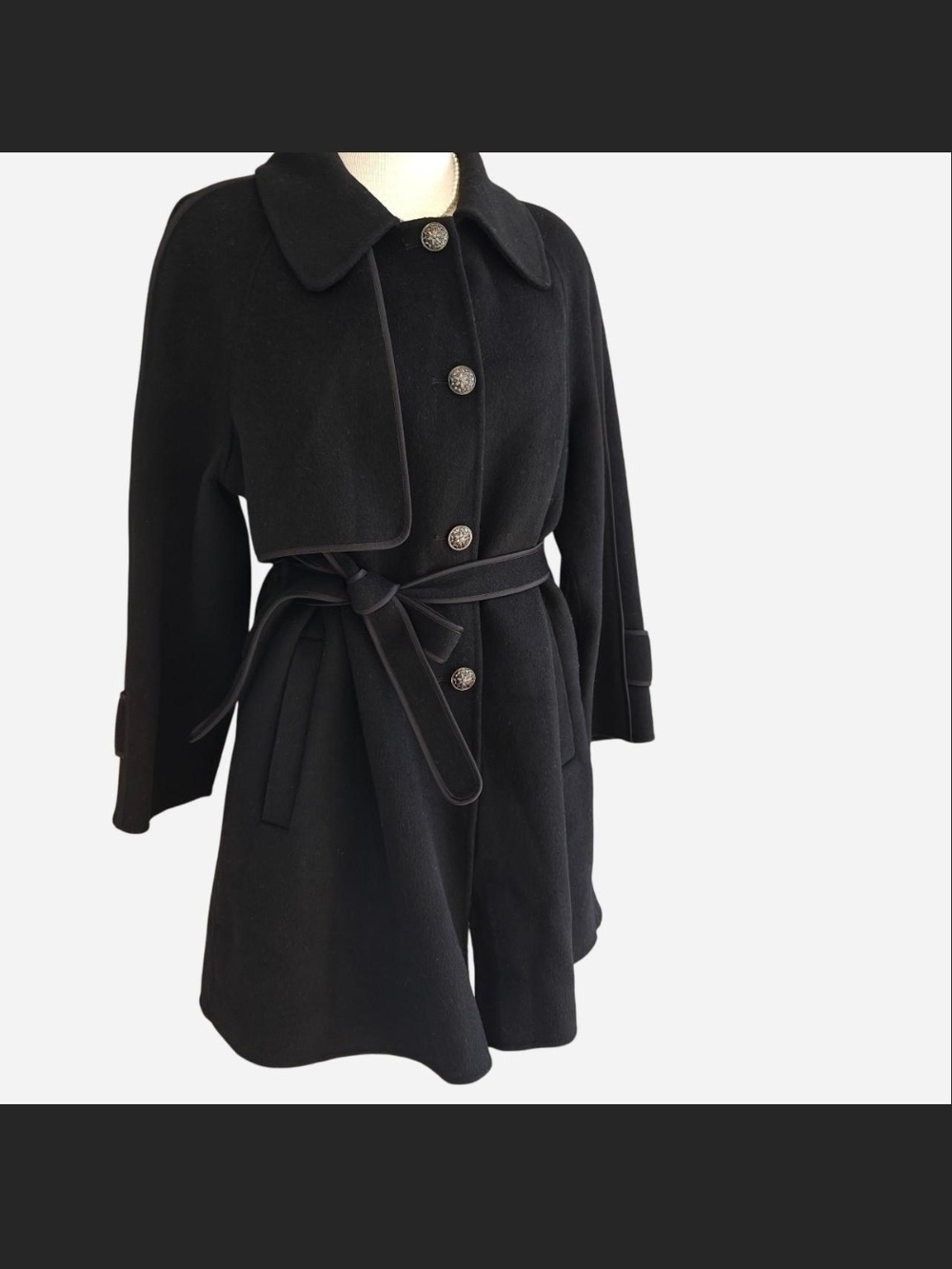 Black Belted 100% Wool Coat